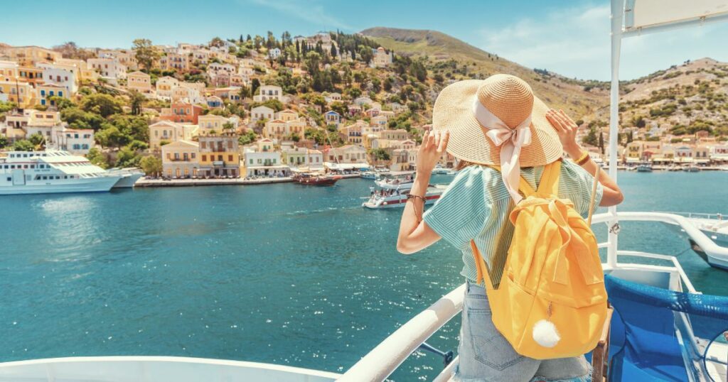 Tourist vacationing in Greece and mediterranean sea